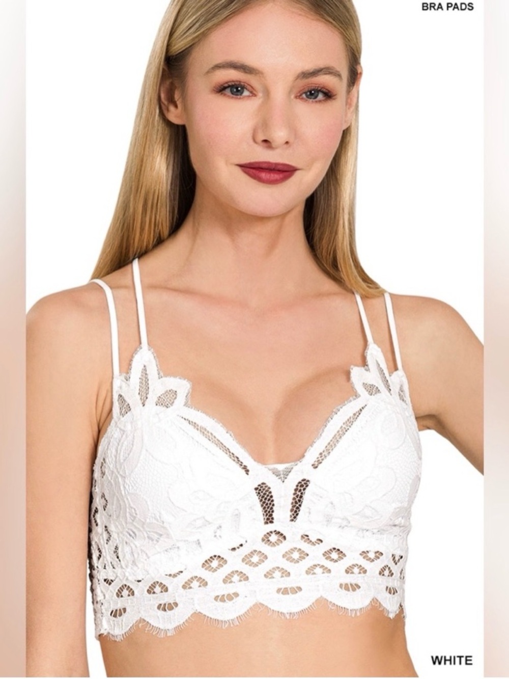 NEW Zenana - Crochet Lace Bralette With Bra Pads - White